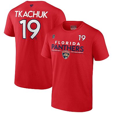 Men's Fanatics Matthew Tkachuk Red Florida Panthers 2024 Stanley Cup Final Authentic Pro Name & Number T-Shirt