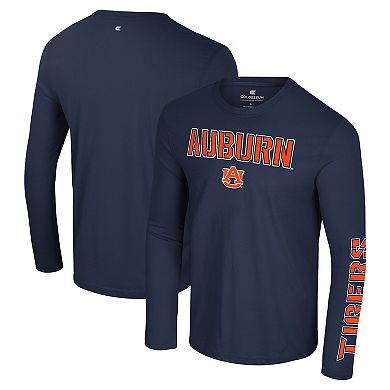 Men's Colosseum Navy Auburn Tigers Color Pop Active Blend 2-Hit Long Sleeve T-Shirt