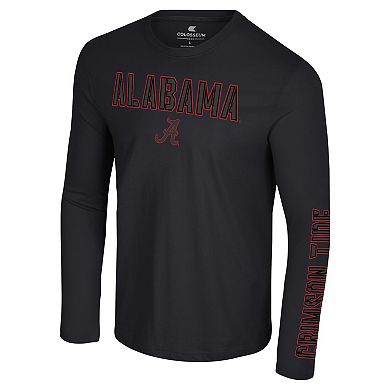 Men's Colosseum Black Alabama Crimson Tide Color Pop Active Blend 2-Hit Long Sleeve T-Shirt