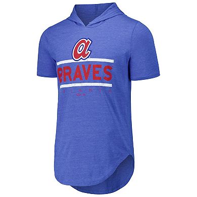 Men's Majestic Threads Royal Atlanta Braves Tri-Blend Hoodie T-Shirt