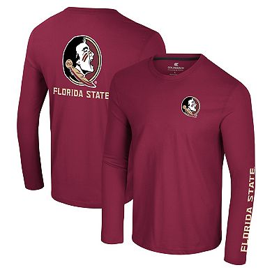 Men's Colosseum Garnet Florida State Seminoles Logo Lockup 3-Hit Active Blend Long Sleeve T-Shirt