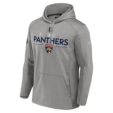 Men's Fanatics  Gray Florida Panthers 2024 Stanley Cup Final Authentic Pro Fleece Pullover Hoodie