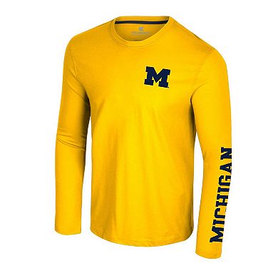Men's Colosseum Maize Michigan Wolverines Logo Lockup 3-Hit Active Blend Long Sleeve T-Shirt
