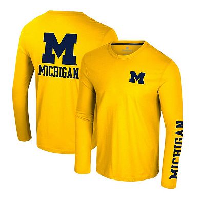 Men's Colosseum Maize Michigan Wolverines Logo Lockup 3-Hit Active Blend Long Sleeve T-Shirt