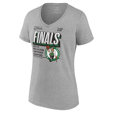 Women's Fanatics Heather Gray Boston Celtics 2024 Eastern Conference Champions Locker Room Plus Size V-Neck T-Shirt
