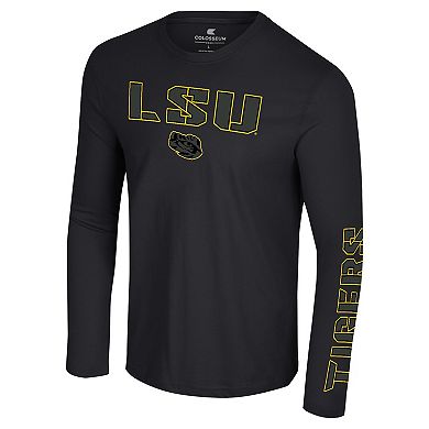 Men's Colosseum Black LSU Tigers Color Pop Active Blend 2-Hit Long Sleeve T-Shirt