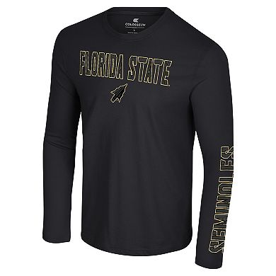 Men's Colosseum Black Florida State Seminoles Color Pop Active Blend 2-Hit Long Sleeve T-Shirt