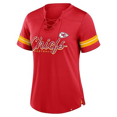 Women's Fanatics Red Kansas City Chiefs Play Script Lace-Up T-Shirt