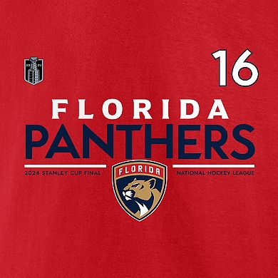 Men's Fanatics Aleksander Barkov Red Florida Panthers 2024 Stanley Cup Final Authentic Pro Name & Number T-Shirt