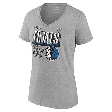 Women's Fanatics Heather Gray Dallas Mavericks 2024 Western Conference Champions Locker Room Plus Size V-Neck T-Shirt