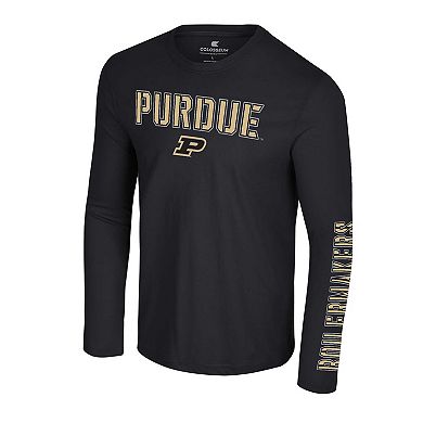 Men's Colosseum Black Purdue Boilermakers Color Pop Active Blend 2-Hit Long Sleeve T-Shirt