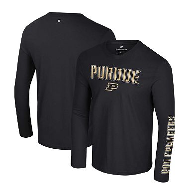 Men's Colosseum Black Purdue Boilermakers Color Pop Active Blend 2-Hit Long Sleeve T-Shirt