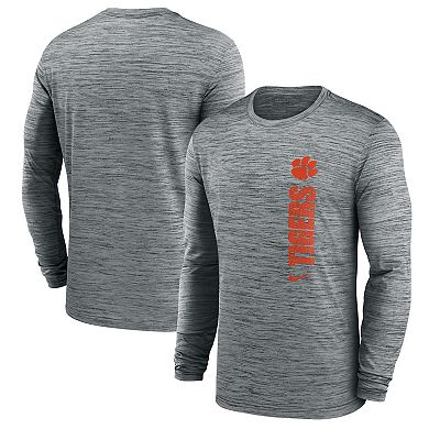 Men's Nike Heather Gray Clemson Tigers 2024 Sideline Velocity Performance Long Sleeve T-Shirt