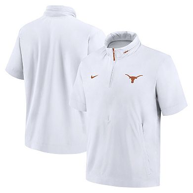 Men's Nike White Texas Longhorns 2024 Sideline Coach Short Sleeve Half-Zip Hoodie Jacket