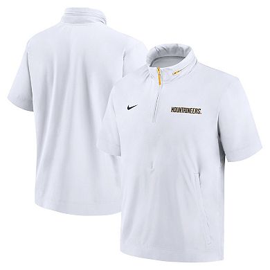 Men's Nike White West Virginia Mountaineers 2024 Sideline Coach Short Sleeve Half-Zip Hoodie Jacket