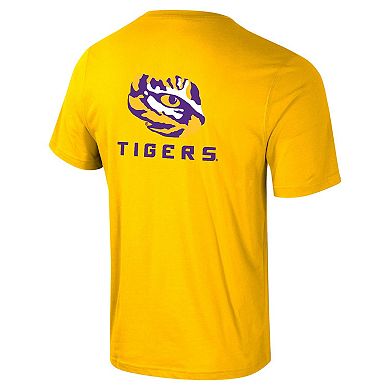 Men's Colosseum Gold LSU Tigers Logo Lockup 2-Hit Active Blend T-Shirt