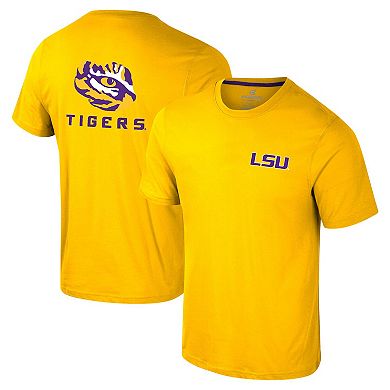 Men's Colosseum Gold LSU Tigers Logo Lockup 2-Hit Active Blend T-Shirt