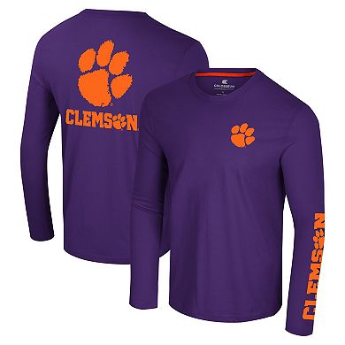 Men's Colosseum Purple Clemson Tigers Logo Lockup 3-Hit Active Blend Long Sleeve T-Shirt