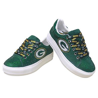 Women's Cuce Green Green Bay Packers Team Colored Crystal Sneakers