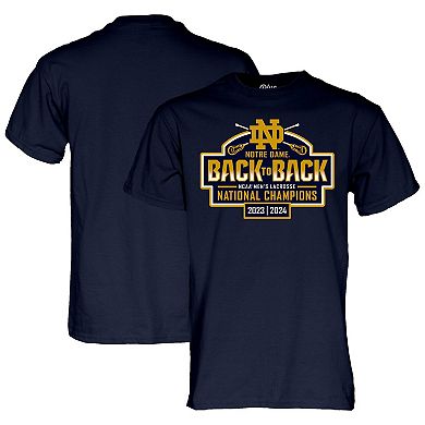 Unisex Blue 84  Navy Notre Dame Fighting Irish Back-To-Back NCAA Men's Lacrosse National Champions T-Shirt