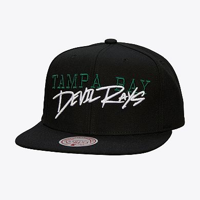Men's Mitchell & Ness Black Tampa Bay Rays Team Tagged Snapback Hat