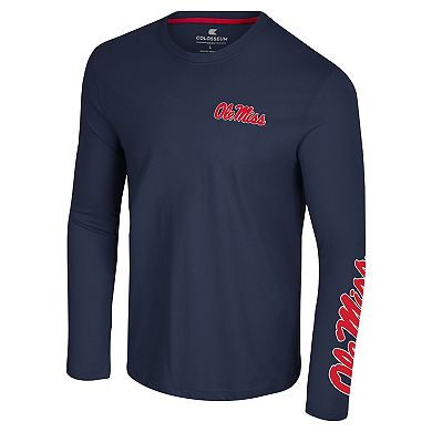 Men's Colosseum Navy Ole Miss Rebels Logo Lockup 3-Hit Active Blend Long Sleeve T-Shirt