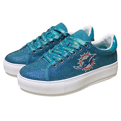 Women's Cuce Aqua Miami Dolphins Team Colored Crystal Sneakers