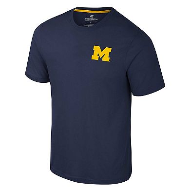 Men's Colosseum Navy Michigan Wolverines Logo Lockup 2-Hit Active Blend T-Shirt