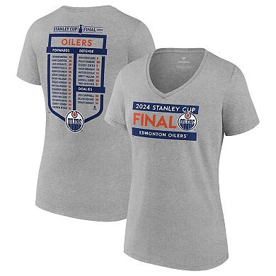 Women's Fanatics  Heather Gray Edmonton Oilers 2024 Stanley Cup Final Plus Size V-Neck Roster T-Shirt