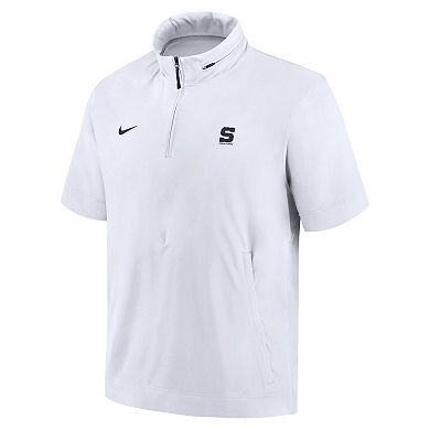 Men's Nike White Penn State Nittany Lions 2024 Sideline Coach Short Sleeve Half-Zip Hoodie Jacket