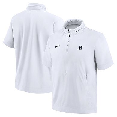Men's Nike White Penn State Nittany Lions 2024 Sideline Coach Short Sleeve Half-Zip Hoodie Jacket