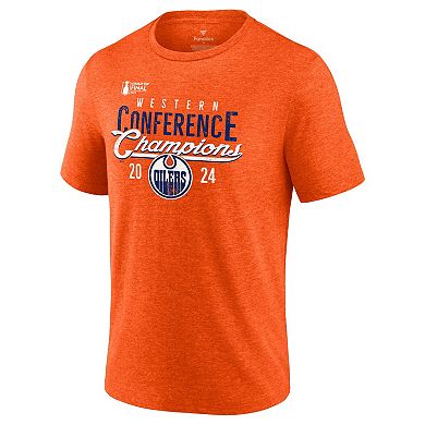 Men's Fanatics  Heather Orange Edmonton Oilers 2024 Western Conference Champions Tri-Blend T-Shirt