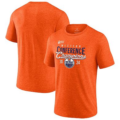 Men's Fanatics  Heather Orange Edmonton Oilers 2024 Western Conference Champions Tri-Blend T-Shirt