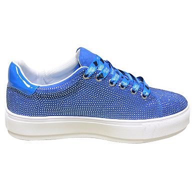 Women's Cuce Blue Carolina Panthers Team Colored Crystal Sneakers