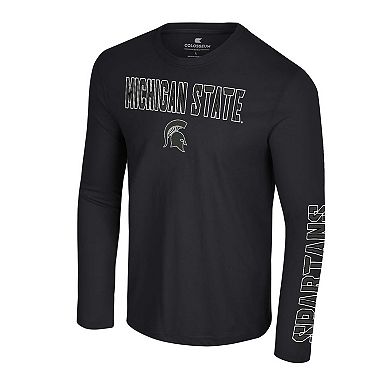 Men's Colosseum Black Michigan State Spartans Color Pop Active Blend 2-Hit Long Sleeve T-Shirt