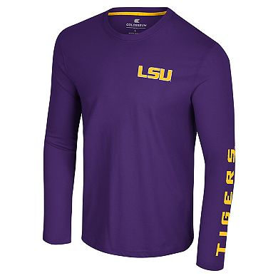 Men's Colosseum Purple LSU Tigers Logo Lockup 3-Hit Active Blend Long Sleeve T-Shirt