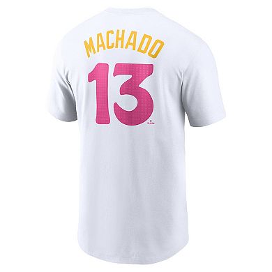 Men's Nike Manny MachadoÂ White San Diego Padres City Connect Fuse Name & Number T-Shirt