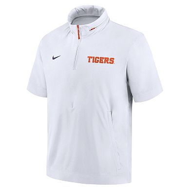 Men's Nike White Clemson Tigers 2024 Sideline Coach Short Sleeve Half-Zip Hoodie Jacket