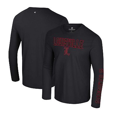 Men's Colosseum Black Louisville Cardinals Color Pop Active Blend 2-Hit Long Sleeve T-Shirt