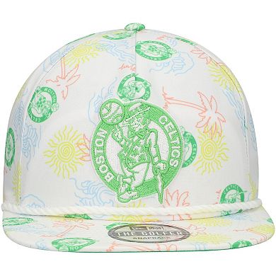 Men's New Era White Boston Celtics Palm Trees and Waves Golfer Adjustable Hat