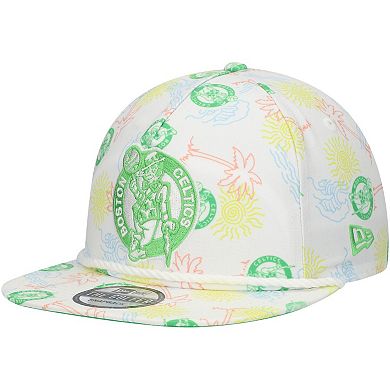 Men's New Era White Boston Celtics Palm Trees and Waves Golfer Adjustable Hat