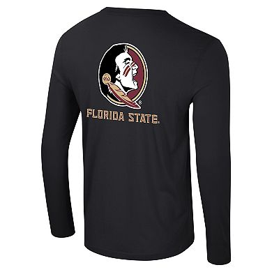 Men's Colosseum Black Florida State Seminoles Logo Lockup 3-Hit Active Blend Long Sleeve T-Shirt