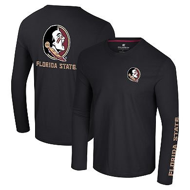 Men's Colosseum Black Florida State Seminoles Logo Lockup 3-Hit Active Blend Long Sleeve T-Shirt