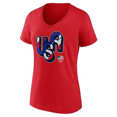 Women's Fanatics Red Team USA Painting Paris 2024 Olympics V-Neck T-Shirt