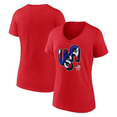 Women's Fanatics Red Team USA Painting Paris 2024 Olympics V-Neck T-Shirt