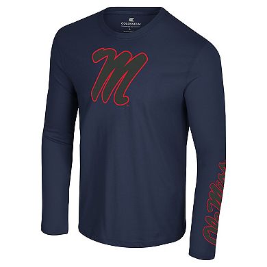 Men's Colosseum Navy Ole Miss Rebels Color Pop Active Blend 2-Hit Long Sleeve T-Shirt
