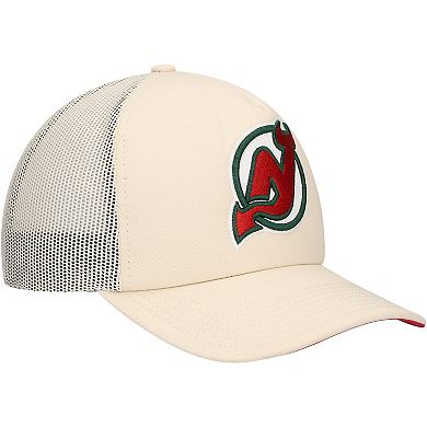 Men's Mitchell & Ness Cream New Jersey Devils Foam Front Trucker Adjustable Hat