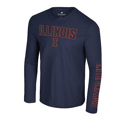Men's Colosseum Navy Illinois Fighting Illini Color Pop Active Blend 2-Hit Long Sleeve T-Shirt