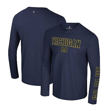 Men's Colosseum Navy Michigan Wolverines Color Pop Active Blend 2-Hit Long Sleeve T-Shirt