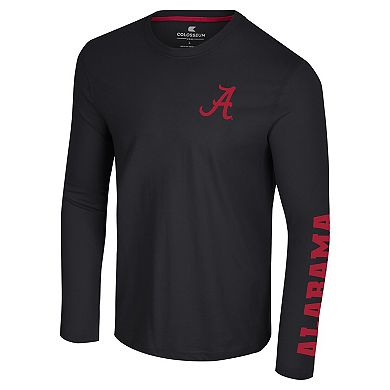Men's Colosseum Black Alabama Crimson Tide Logo Lockup 3-Hit Active Blend Long Sleeve T-Shirt